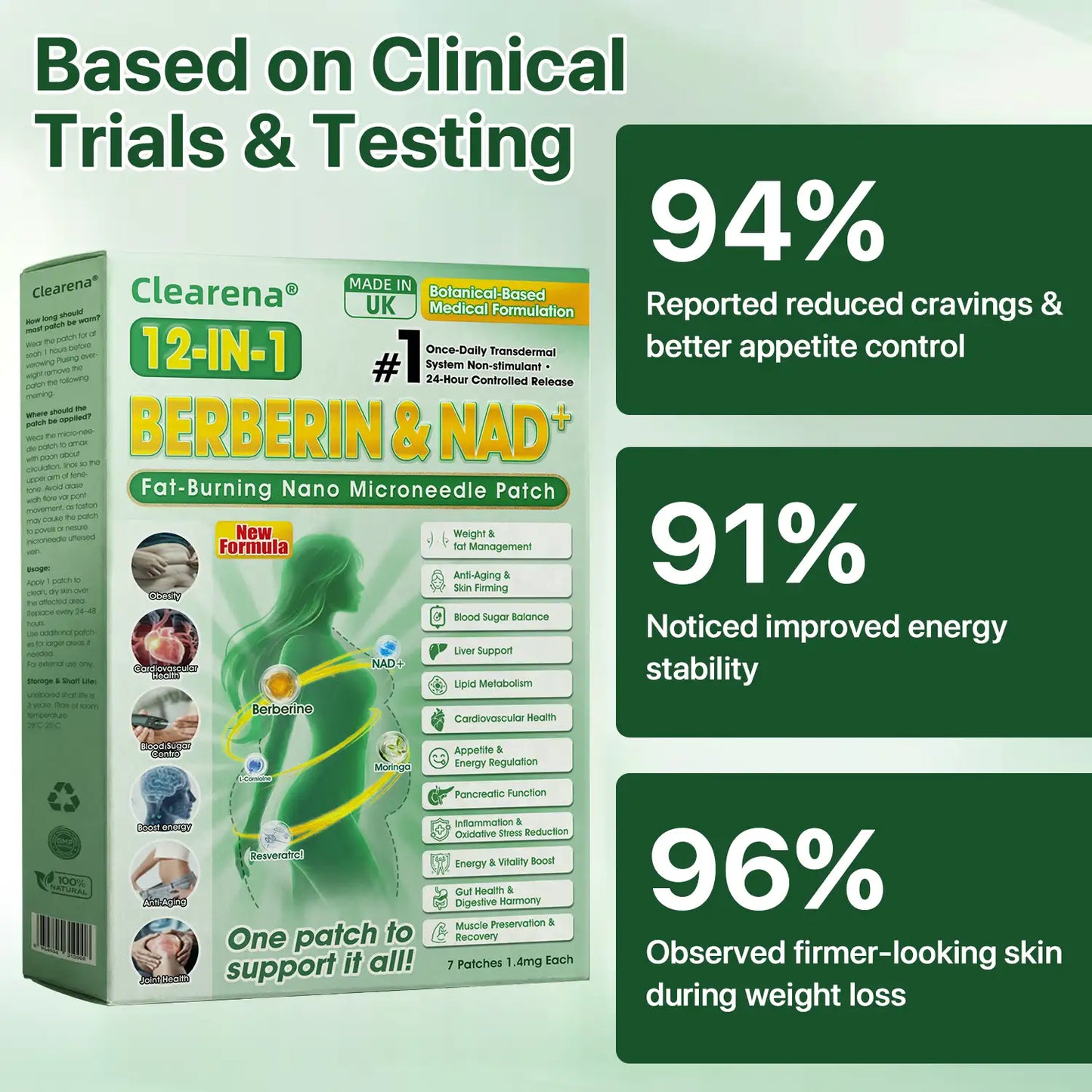 Official Store | ☀️☀️𝐂𝐥𝐞𝐚𝐫𝐞𝐧𝐚® Moringa Berberine + NAD+ 12-in-1 Nano Microneedle Patch(Just once a day, visible changes in 7 days)