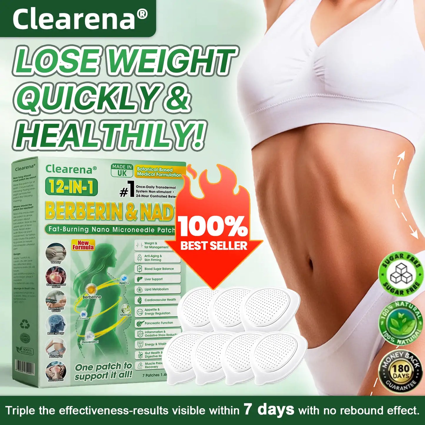 Official Store | ☀️☀️𝐂𝐥𝐞𝐚𝐫𝐞𝐧𝐚® Moringa Berberine + NAD+ 12-in-1 Nano Microneedle Patch(Just once a day, visible changes in 7 days)